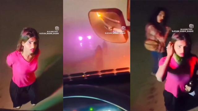 Beautiful desi girl Pussy showing her truck driver on the road